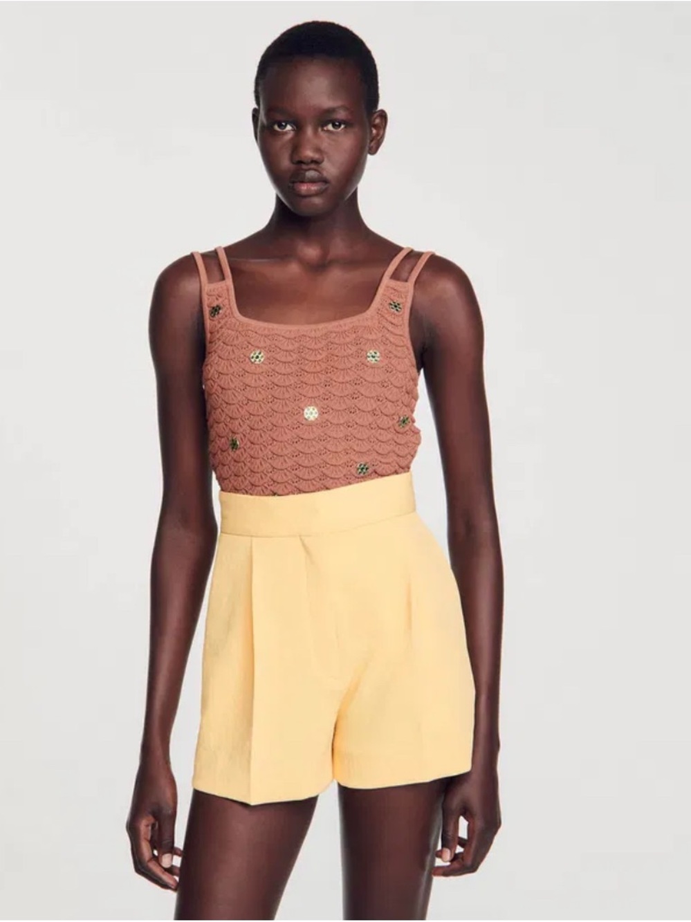 High-Waist SANDRO Yellow Womens Shorts size 36
